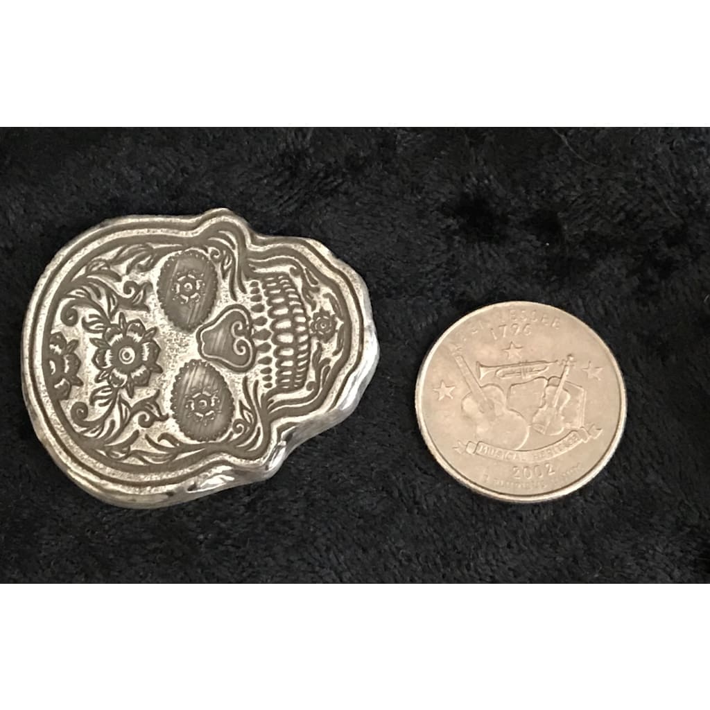 2 Ozt MK BarZ Golden Flower Sugar Skull.999 FS LTD - silver bullion