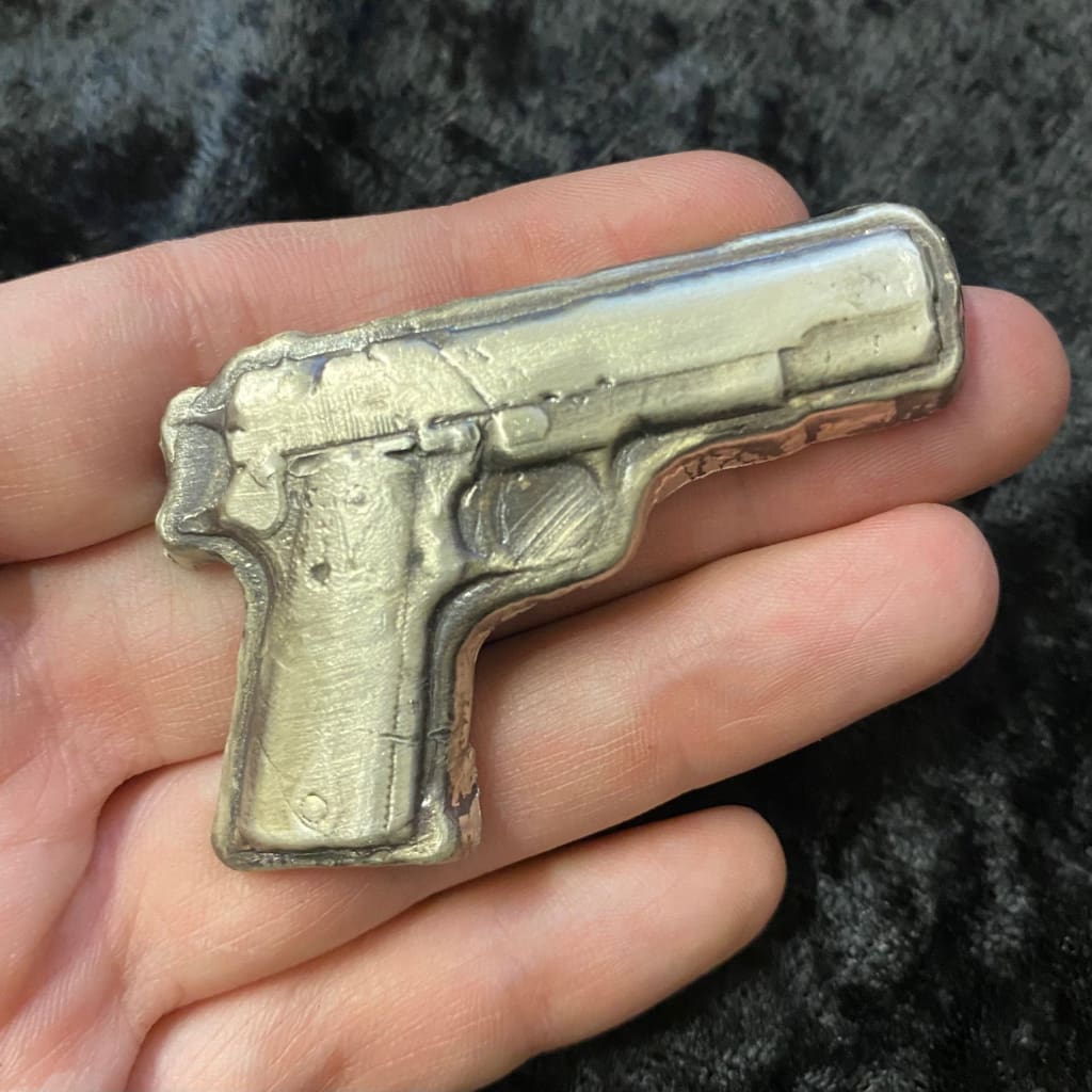 2 Troy Oz MK BarZ 9MM Combat Hand Gun Poured.999 FS