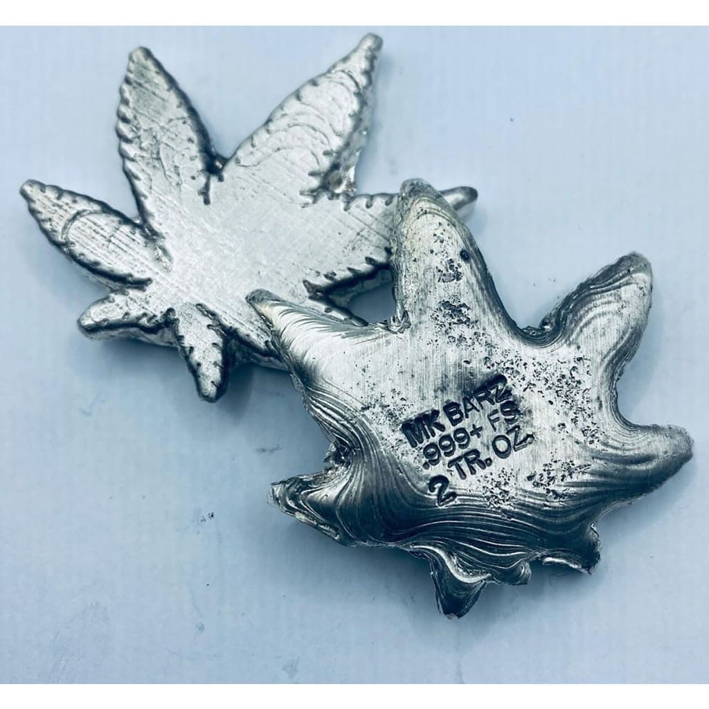 2 Troy Oz. MK BarZ Peace Hemp Leaf.999 Fine Silver