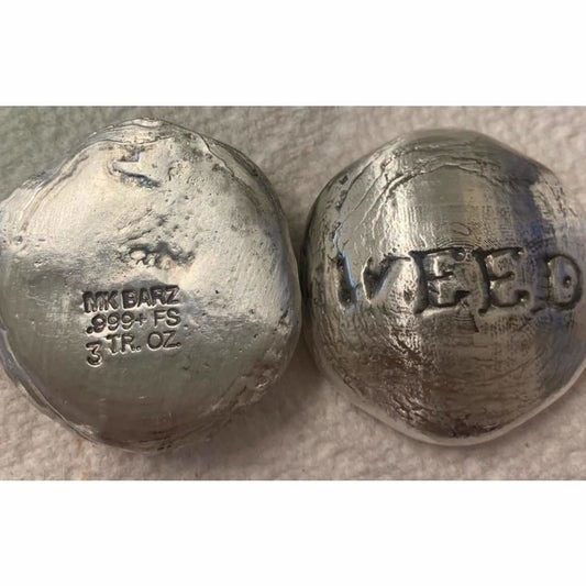 3 Ozt MK BarZ Weed Stone Hand Poured.999 Fine Silver - Silver bullion