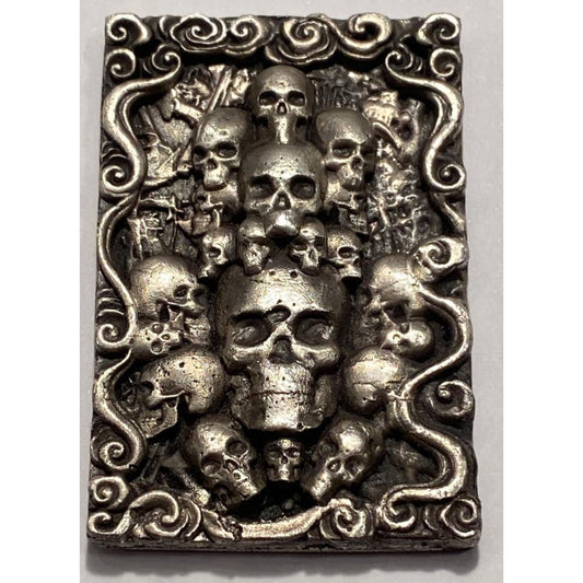 @4.63 Oz  MK BarZ "Purgatory" Skull 2D High Relief Sand Cast Bar .999 Fine Silver - MK BARZ AND BULLION