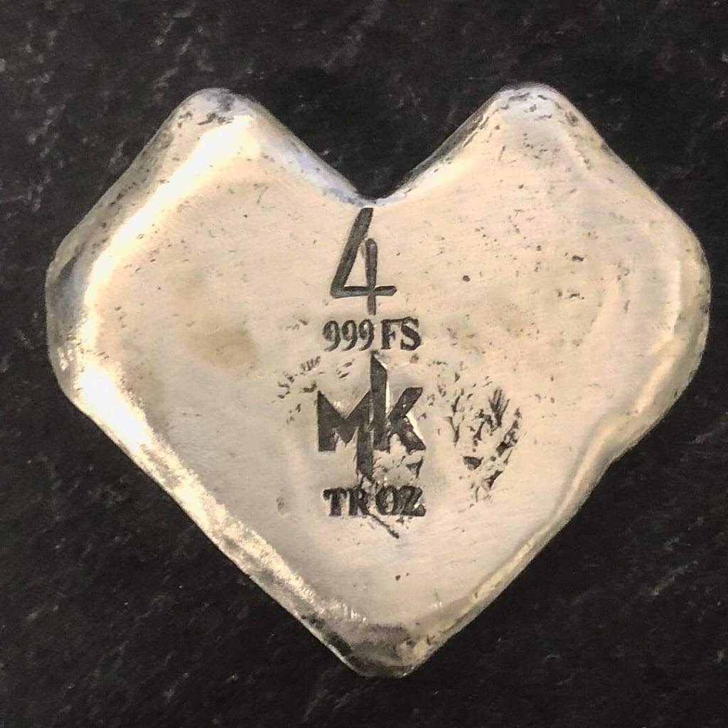 4 Oz MK BarZ  "LOVE" Diamond Heart Shaped Bar - MK BARZ AND BULLION