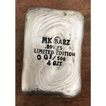 4 Troy oz MK BarZ VIKING RELIEF LTD Hand Poured.999 fine silver
