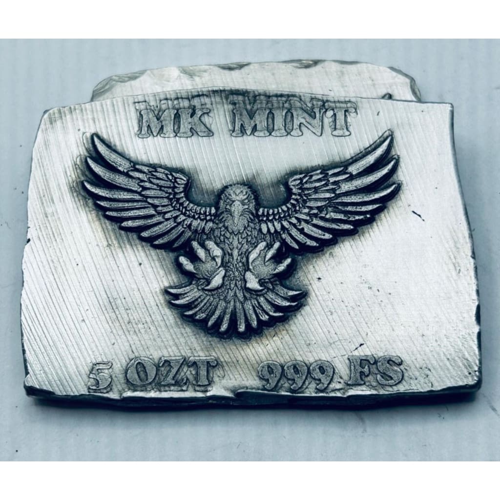 5 Ozt MK BarZ Eagle Hunt Hand Poured Bar.999 Fine Silver