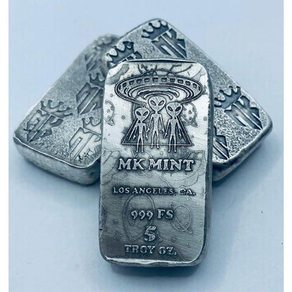 5 Ozt MK BarZ Invasion Monogrammed Weight Bar.999 Fine Silver