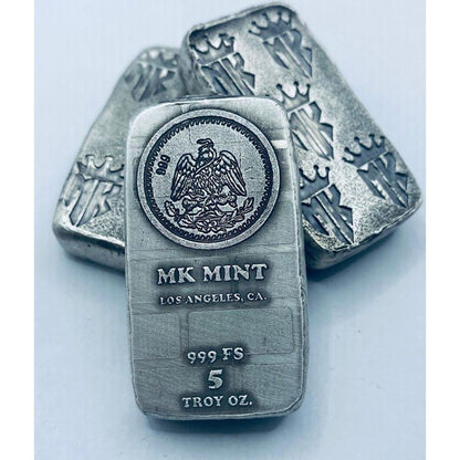 5 Ozt MK BarZ Mexico Seal Monogrammed Weight Bar.999 Fine Silver