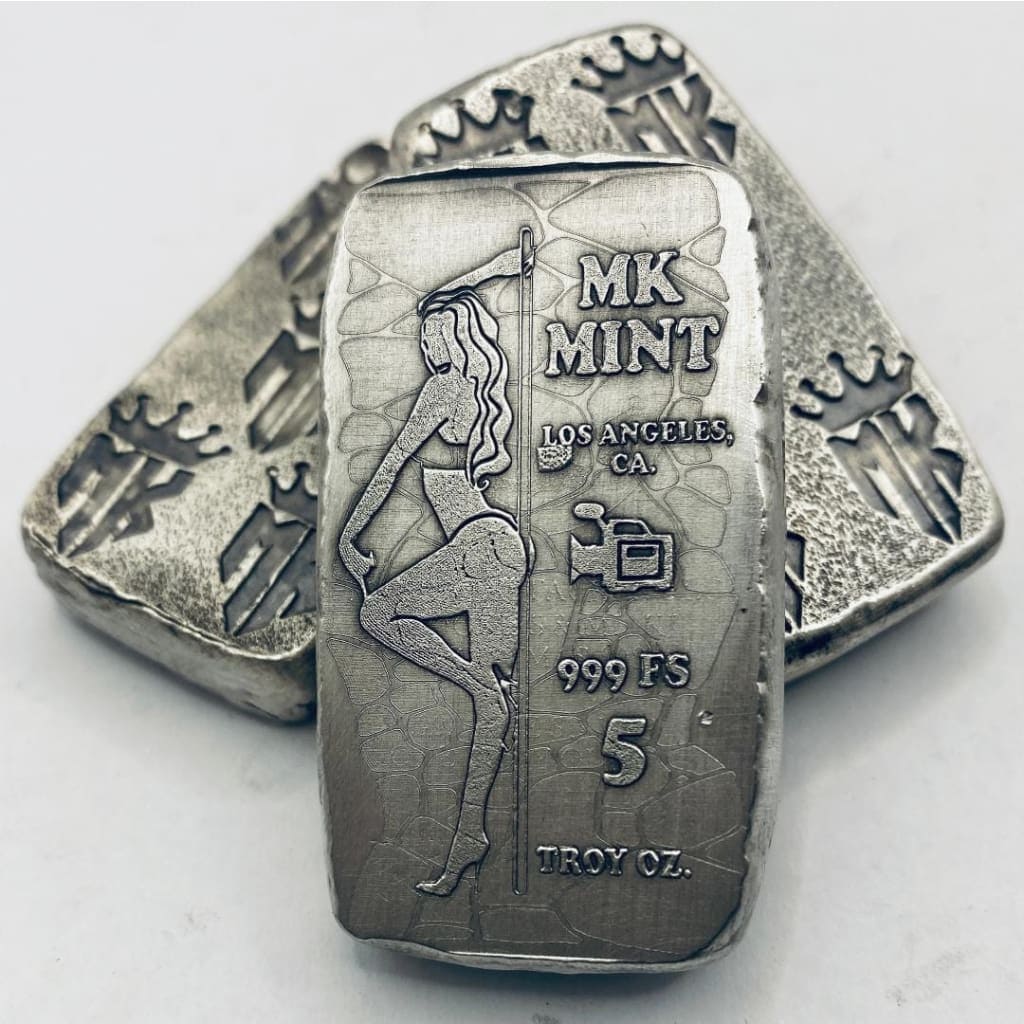 5 Ozt MK BarZ Pin Up-Dancer Monogrammed Weight Bar.999 Fine Silver