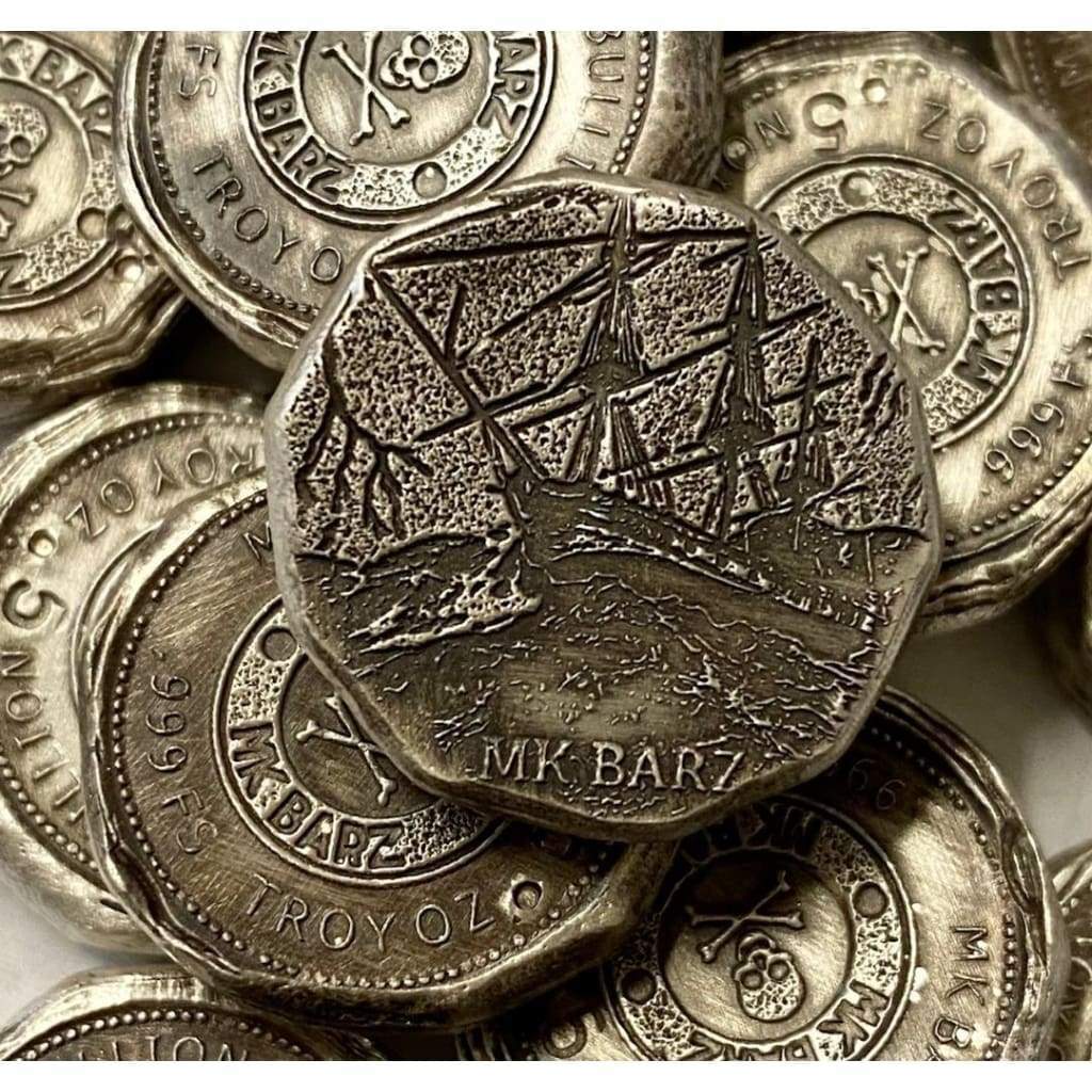 .5 Ozt MK BarZ Pirate Battle-Fractional Round Stamped.999 Fine Silver - silver bullion