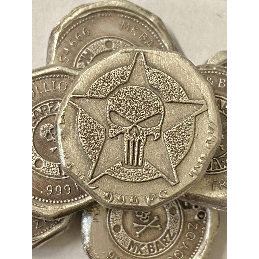 .5 Ozt MK BarZ Punisher-General-Fractional Round Stamped.999 Fine Silver - silver bullion
