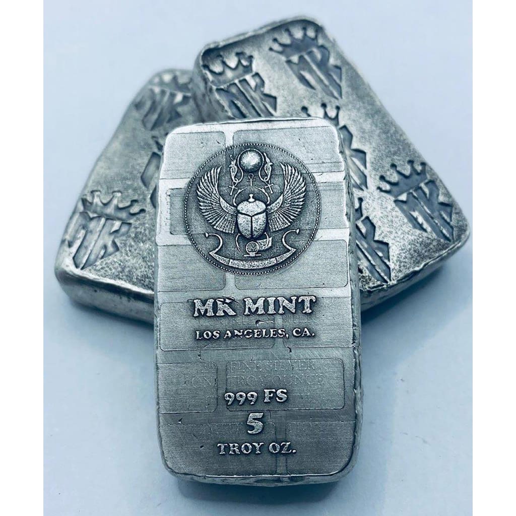 5 Ozt MK BarZ Scarab Monogrammed Weight Bar.999 Fine Silver