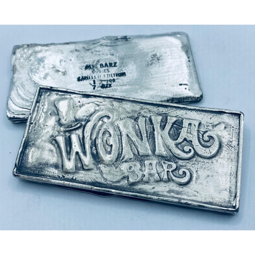 7 Troy Oz. MK BarZ Willie Wonka Chocolate BarZ LIMITED EDITION.999 Fine Silver