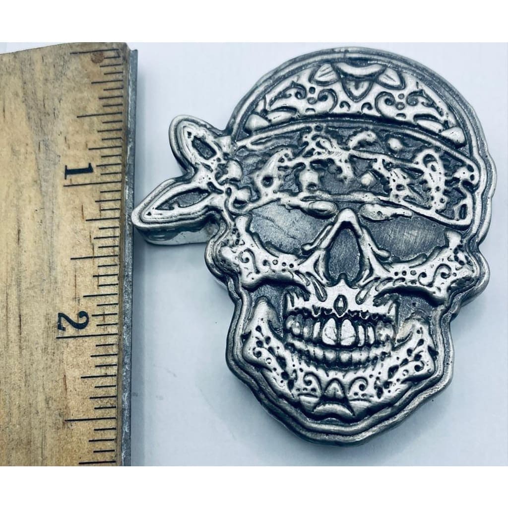 8 Troy Oz MK BarZ Tattooed Biker Skull Hand poured LIMITED EDITION.999 FS